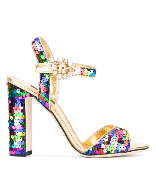 Multicoloured leather sequin sandals from Dolce & Gabbana featuring a m...