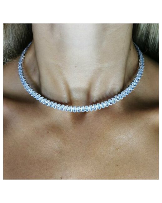 VoLSA Колье чокер металлический циркон прозрачный серебряный обруч на шеюцвет Серебристый