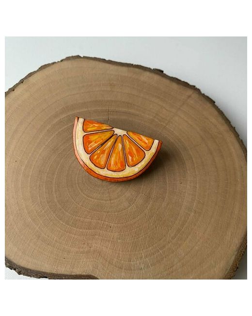 Создашева Анна Брошь Деревянная авторская брошь с эпоксидной смолой Апельсин Оранжевая ручной работы